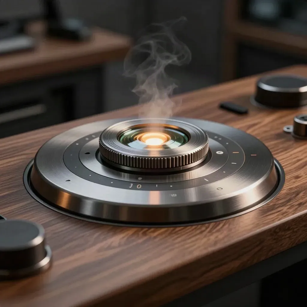 Console fisico per campagne Google Ads con dial, chip di budget e luce di stato